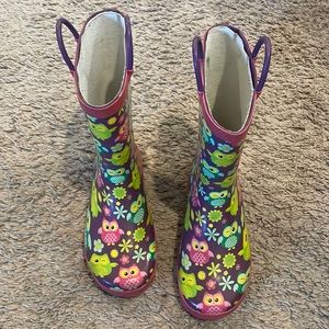 Girls owl rain boots